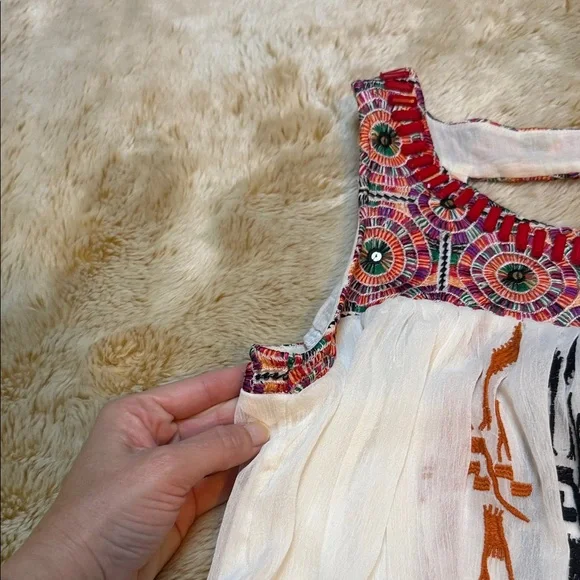 Anthropologie Embroidered Tank Top - White and Orange - Picture 7 of 10